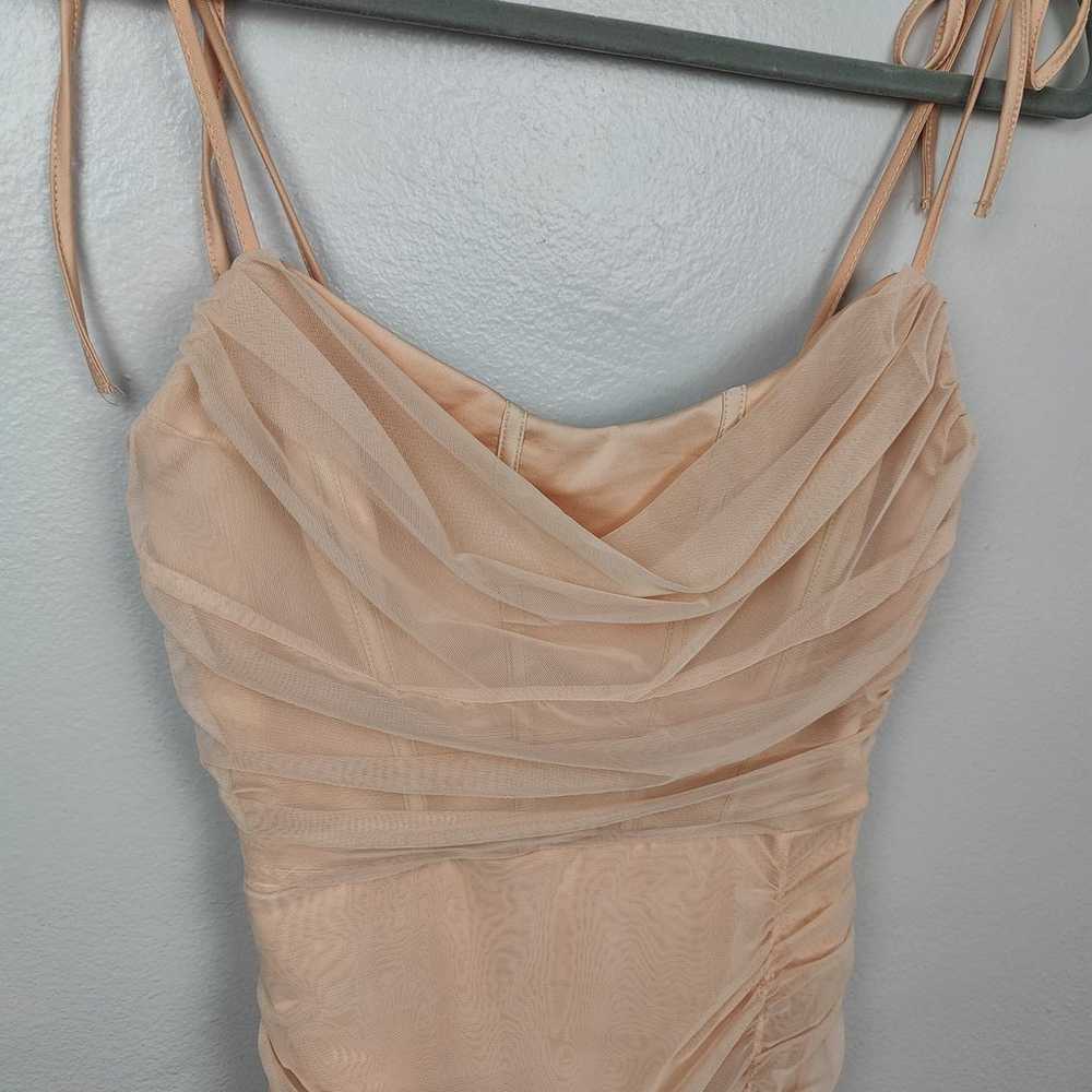 Oh Polly Dress Womens 4 Beige Sheer Ruched Mesh B… - image 2