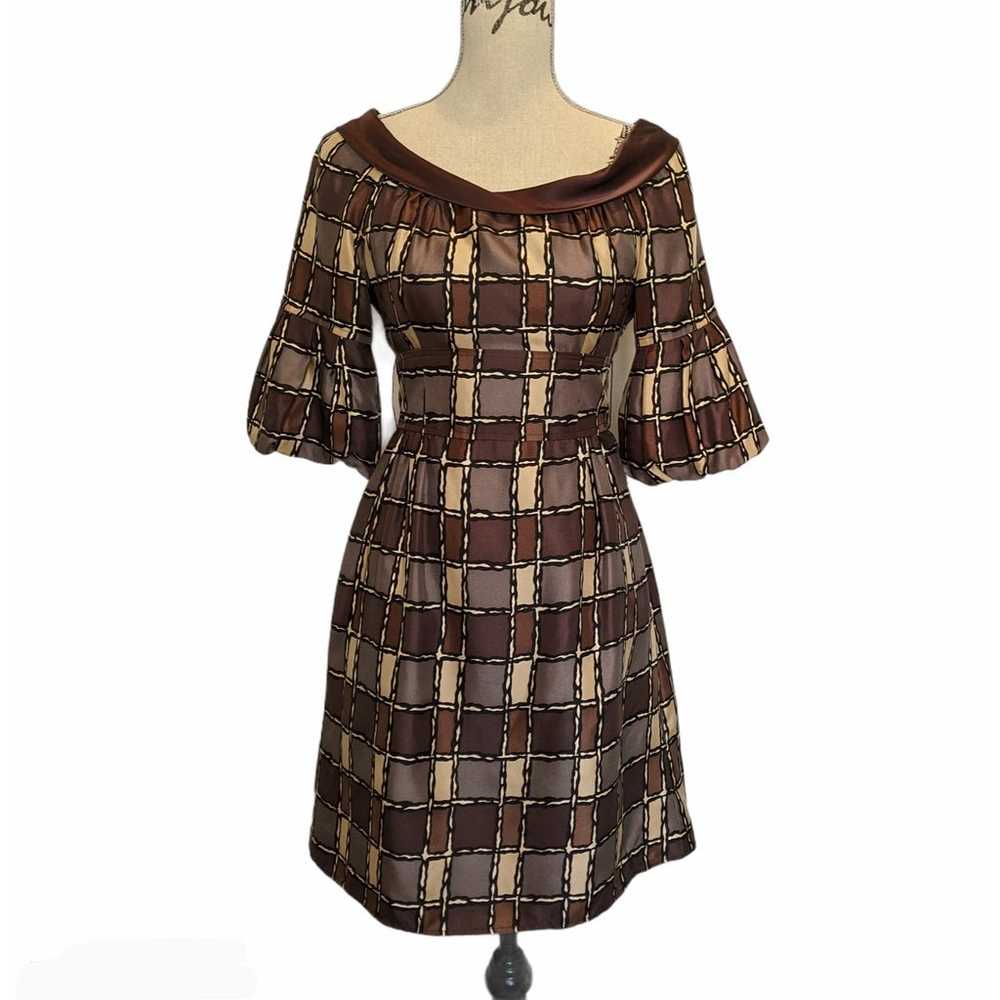 Nanette Lepore Retro Silk Dress Brown - image 1