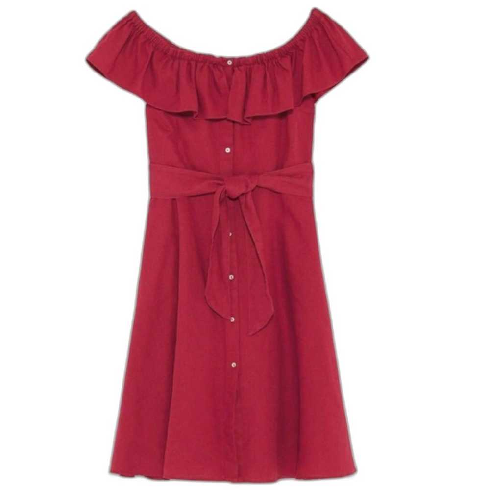 ZARA Linen Berry Red Ruffle Off the Shoulder Belt… - image 3