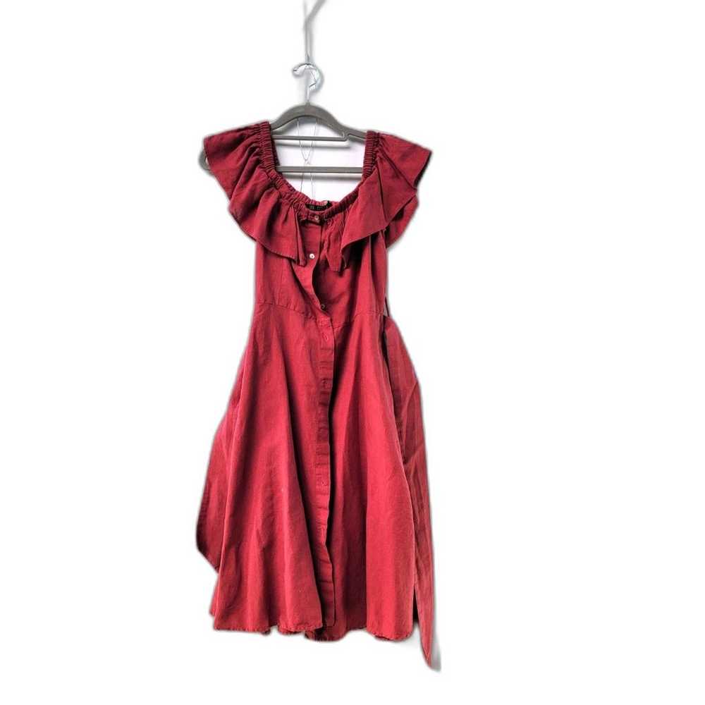 ZARA Linen Berry Red Ruffle Off the Shoulder Belt… - image 4