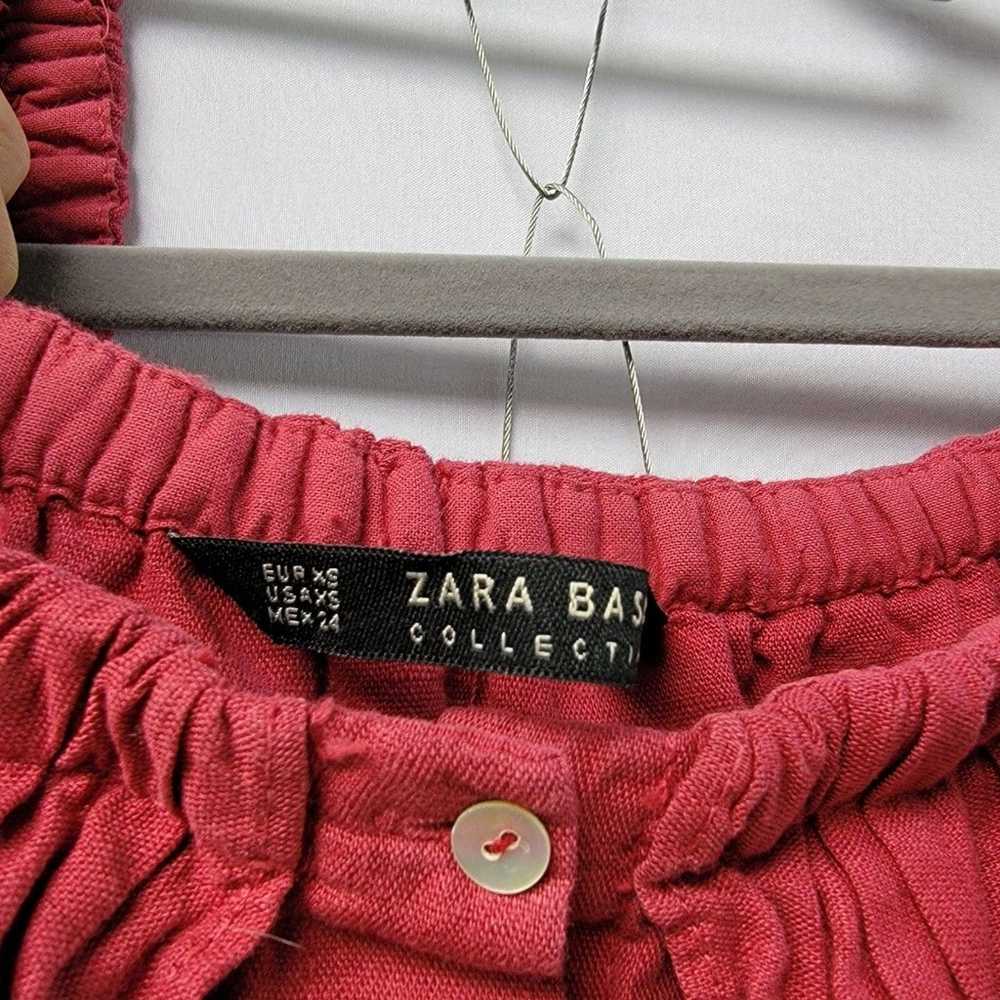 ZARA Linen Berry Red Ruffle Off the Shoulder Belt… - image 5