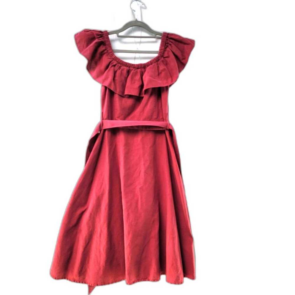 ZARA Linen Berry Red Ruffle Off the Shoulder Belt… - image 7