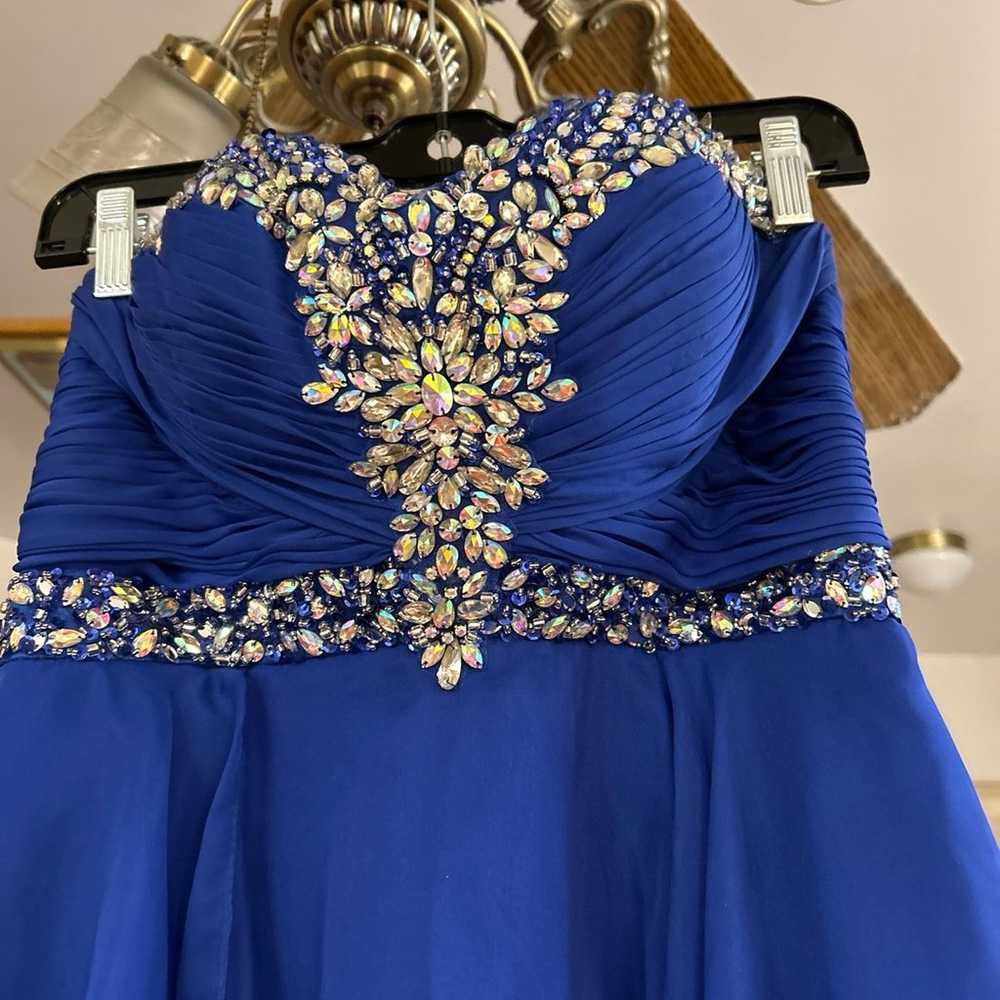 Royal blue chiffon formal dress with rhinestones - image 2