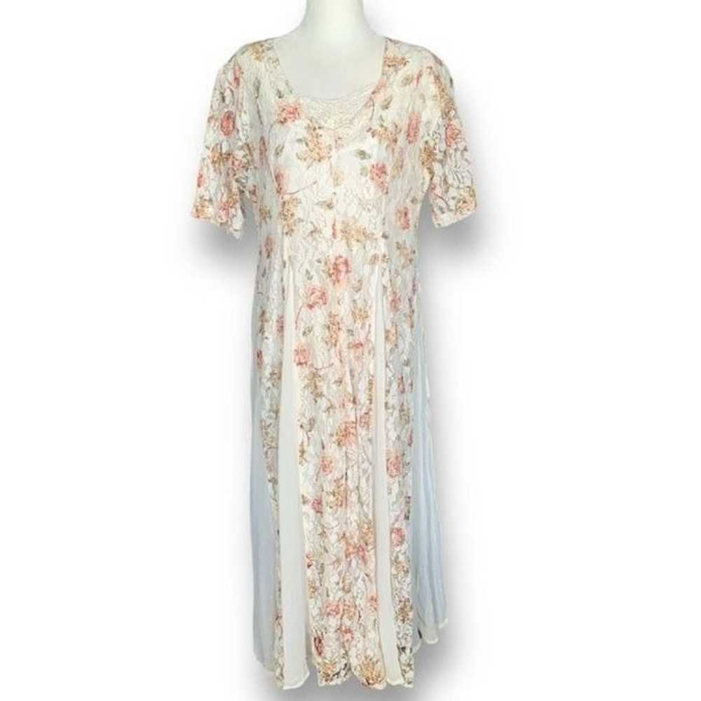 Vintage Nostalgia Dress Cream Pink Floral Printed… - image 12