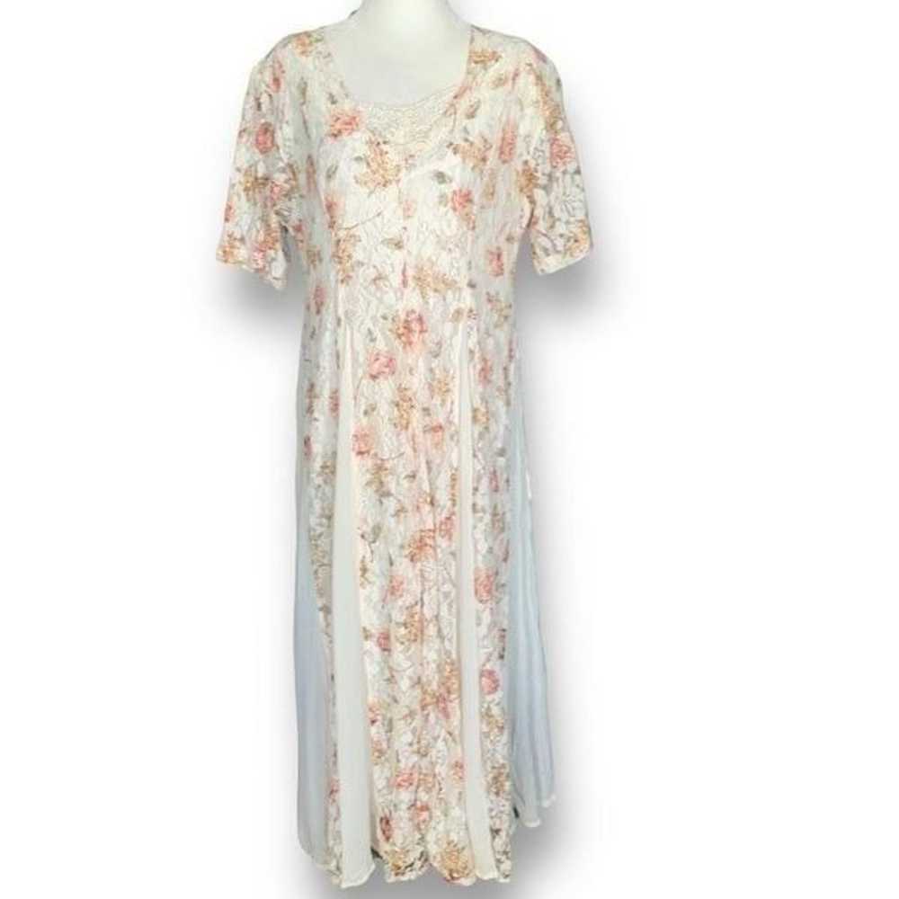 Vintage Nostalgia Dress Cream Pink Floral Printed… - image 1