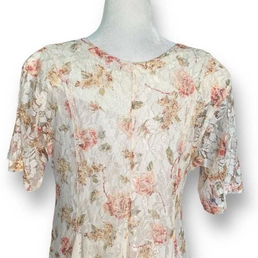 Vintage Nostalgia Dress Cream Pink Floral Printed… - image 6