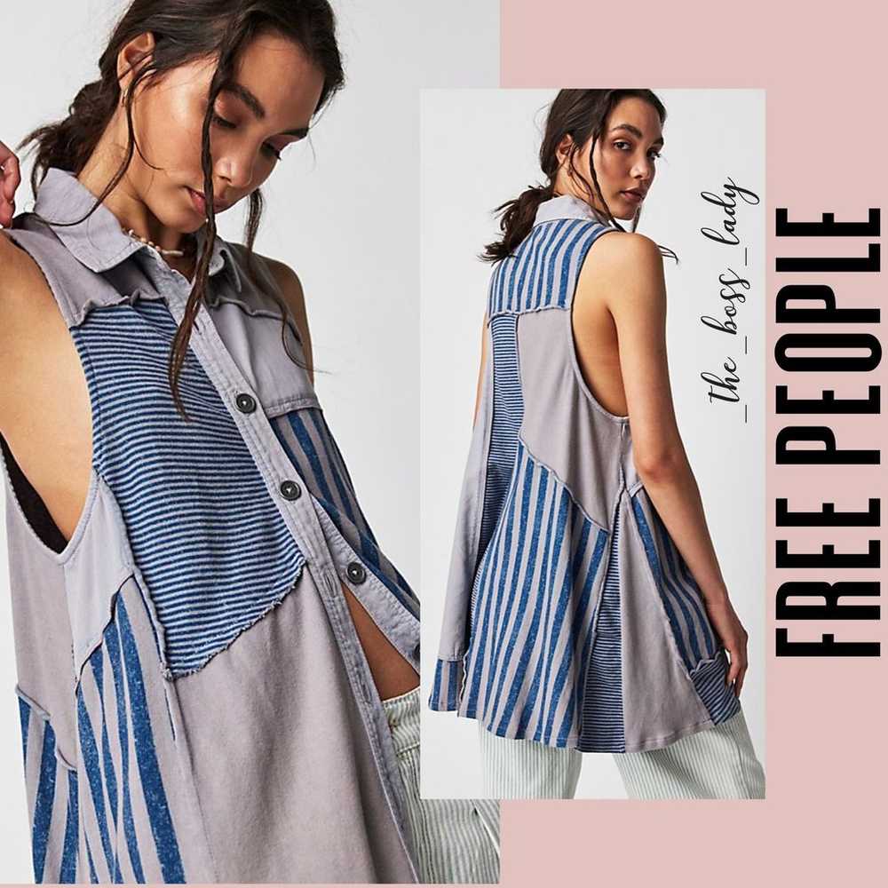 Free People dress mini denim patched striped boho… - image 2