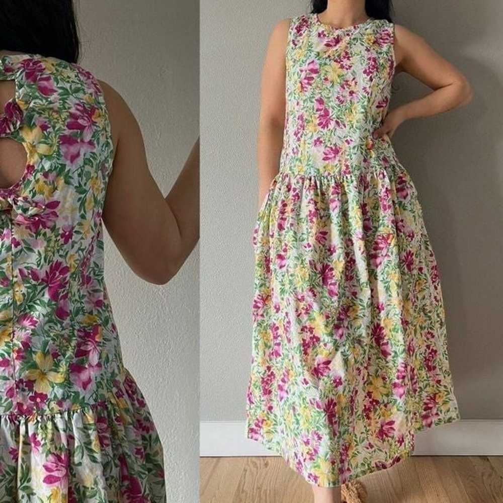 Vintage bold floral sleeveless market dress cotto… - image 1