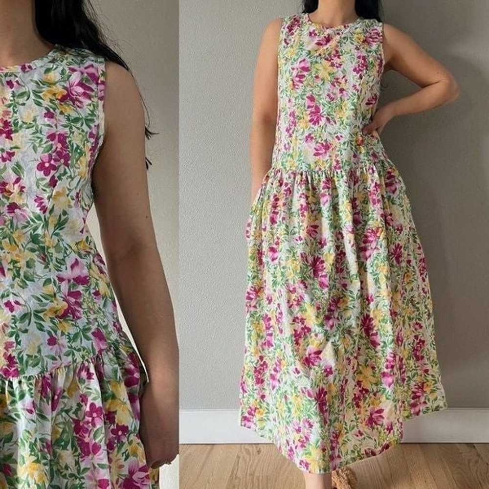 Vintage bold floral sleeveless market dress cotto… - image 2