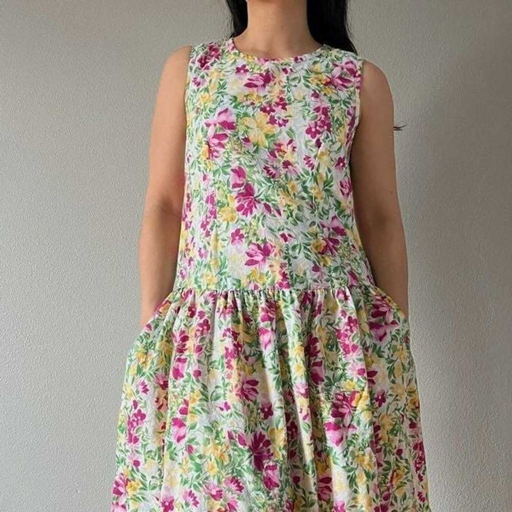 Vintage bold floral sleeveless market dress cotto… - image 3