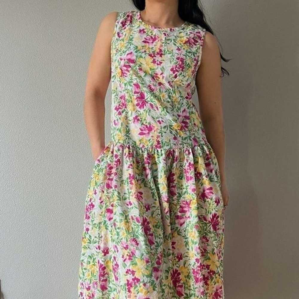 Vintage bold floral sleeveless market dress cotto… - image 7