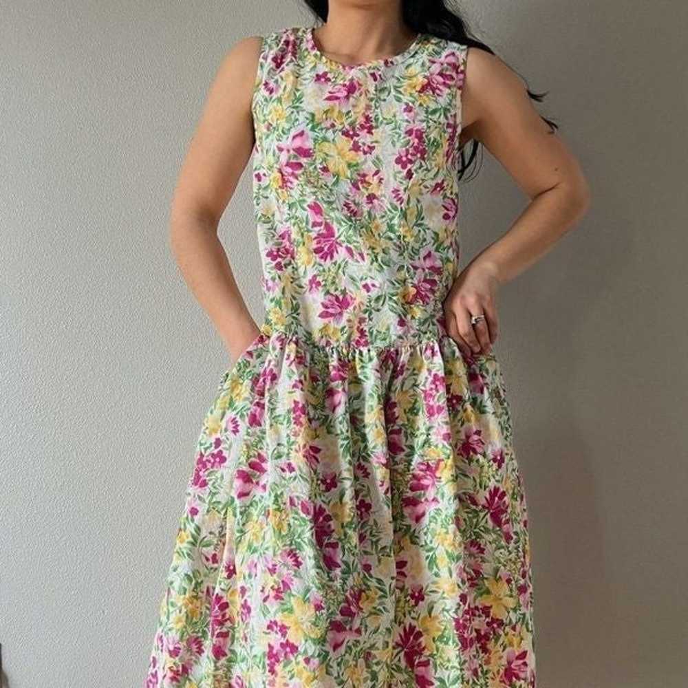 Vintage bold floral sleeveless market dress cotto… - image 8