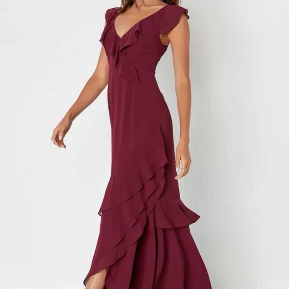 Lulus Burgundy Asymmetrical Ruffled Maxi Dress - image 7