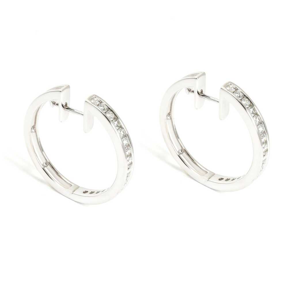 Chanel Channel Set Round Cut Diamond Hoop Earring… - image 2