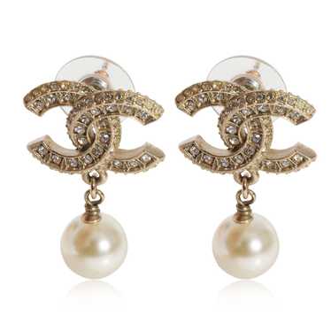 Chanel Chanel Gold Tone CC Strass & Pearl Dangle … - image 1