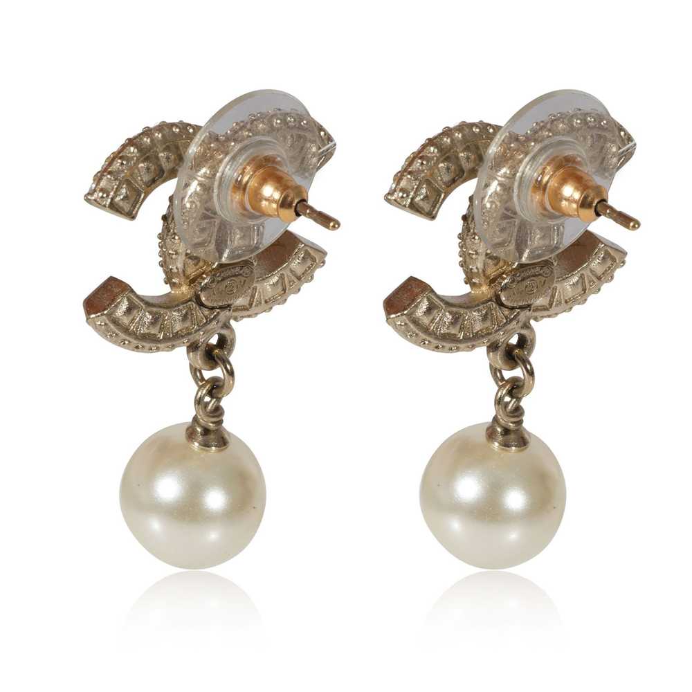 Chanel Chanel Gold Tone CC Strass & Pearl Dangle … - image 3