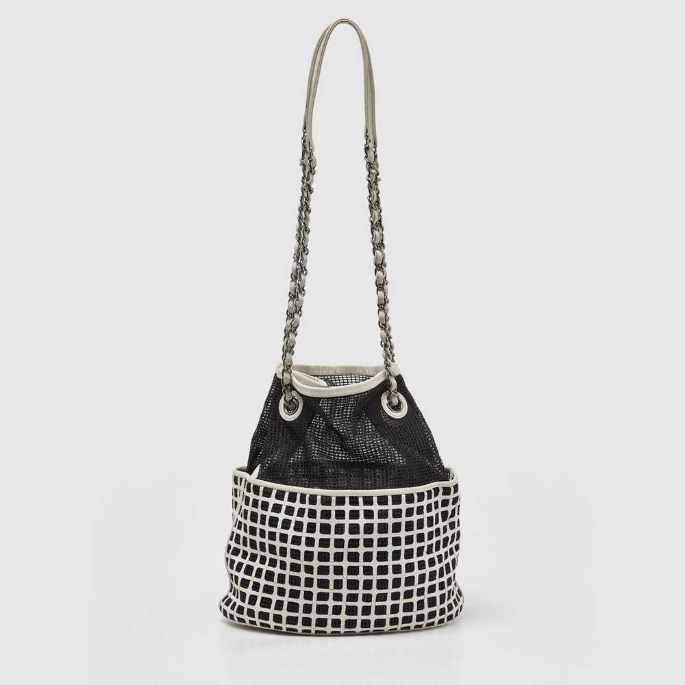 CHANEL Black/White Mesh and Leather Bucket Bag - image 1