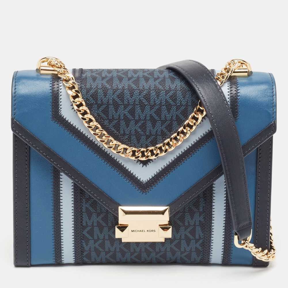 MICHAEL KORS Blue Signature Coated Canvas and Lea… - image 1