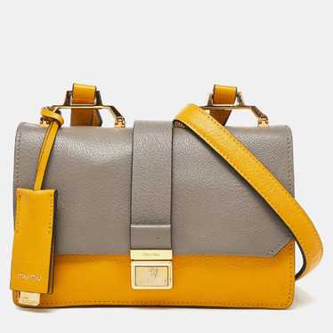 MIU MIU Mustard/Grey Madras Leather Bandoliera Cr… - image 1