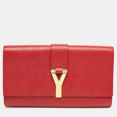 YVES SAINT LAURENT Red Leather Y-Ligne Clutch - image 1