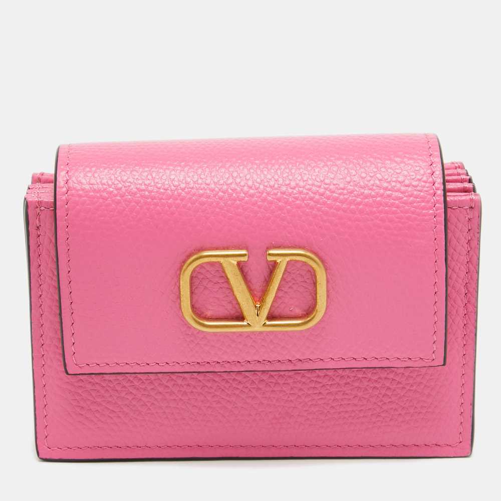 VALENTINO Pink Leather VLogo Accordion Card Holder - image 1