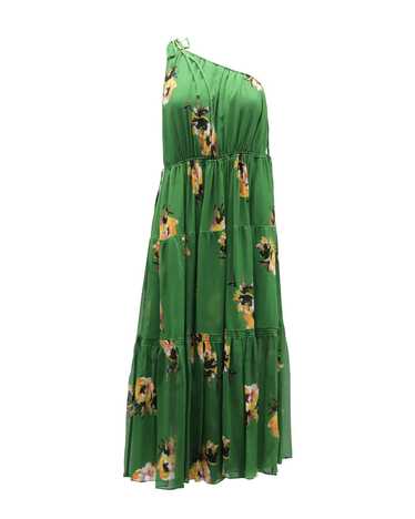 A.L.C. Green Silk One-Shoulder Floral Dress - image 1