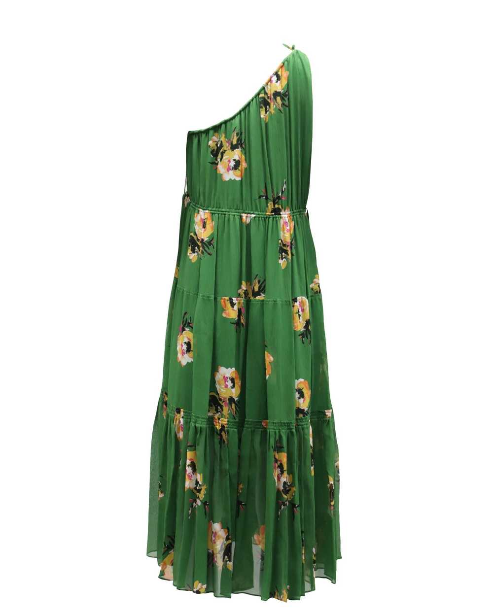A.L.C. Green Silk One-Shoulder Floral Dress - image 2