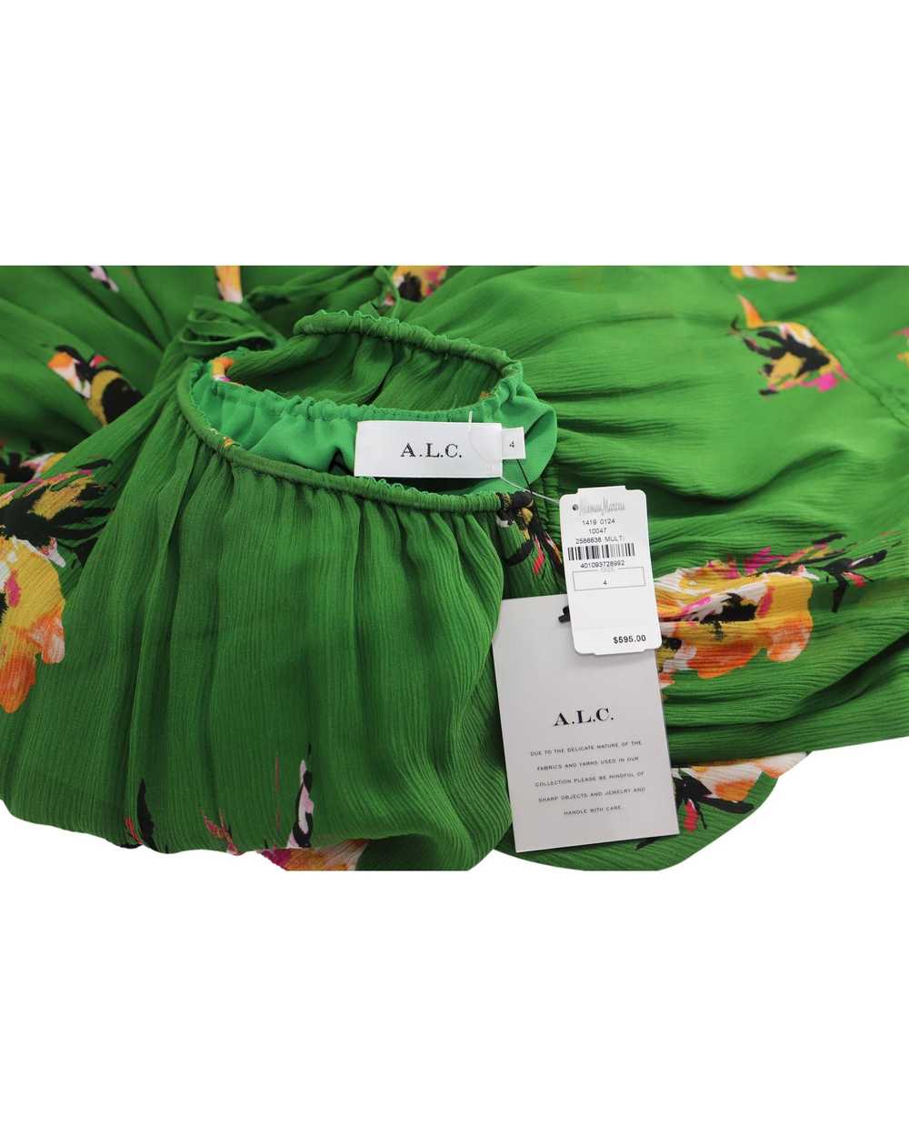 A.L.C. Green Silk One-Shoulder Floral Dress - image 3