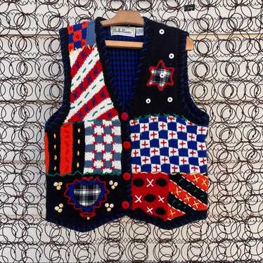 Vintage Vintage 90s funky patchwork sampler knit … - image 1