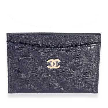 Chanel Chanel Navy Quilted Caviar Classic Card Ho… - image 1