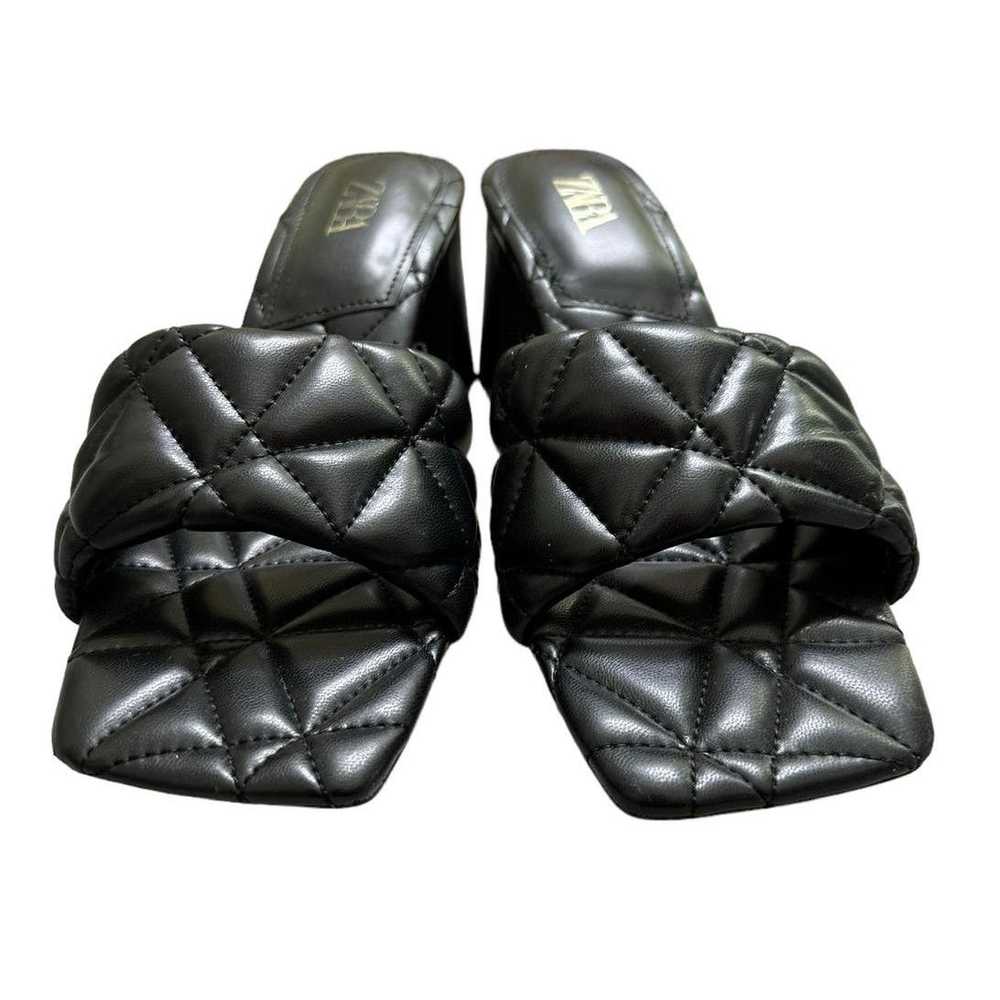 Zara ZARA black quilted block slip on heels Size … - image 11