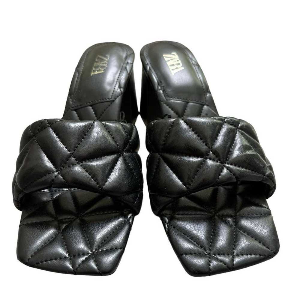 Zara ZARA black quilted block slip on heels Size … - image 12
