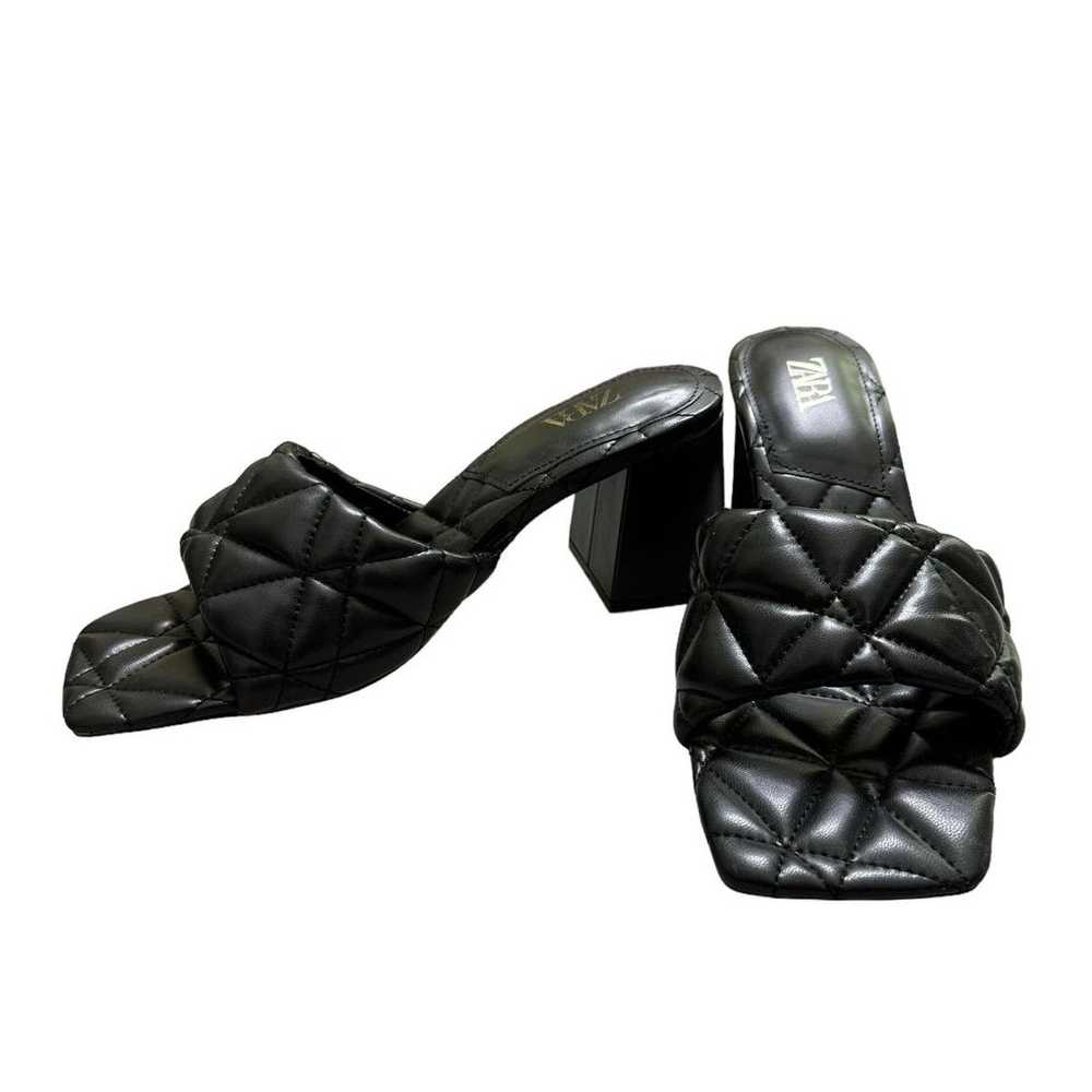 Zara ZARA black quilted block slip on heels Size … - image 5