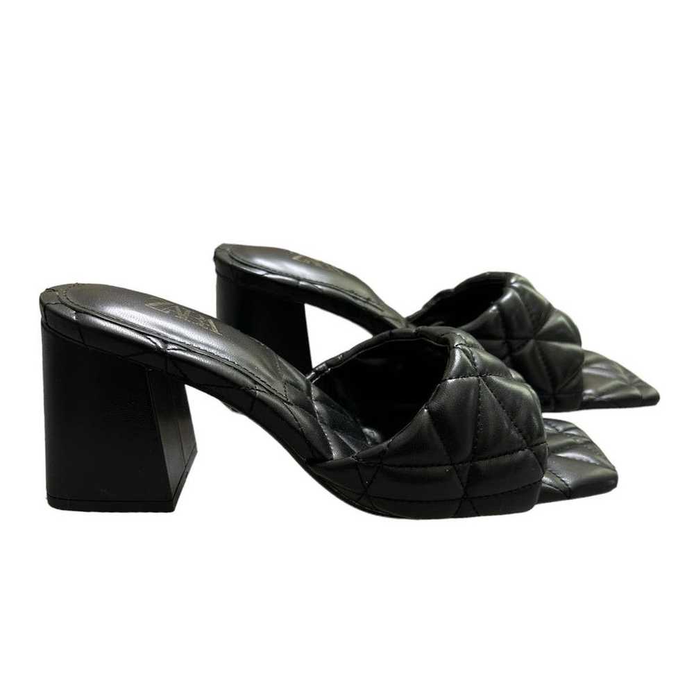Zara ZARA black quilted block slip on heels Size … - image 8