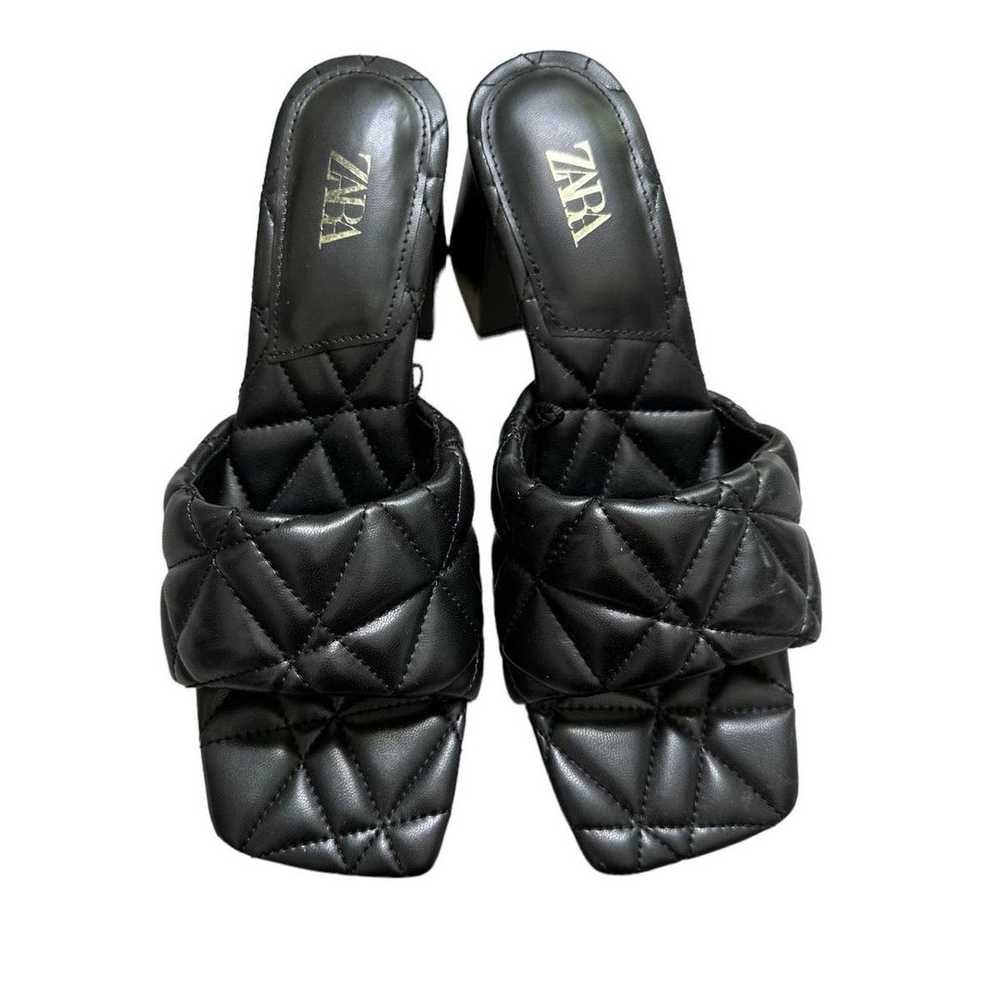 Zara ZARA black quilted block slip on heels Size … - image 9