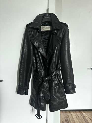 Burberry Black Leather Trench Coat sz S