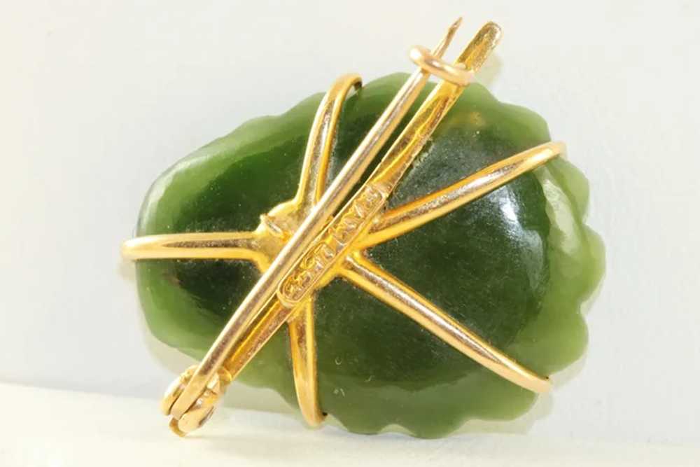 Estate 15K Nephrite and Pearl Shell Brooch - image 3