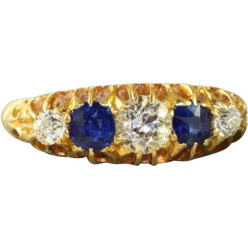 Edwardian 18K gold Sapphire and Diamond 5 Stone R… - image 1