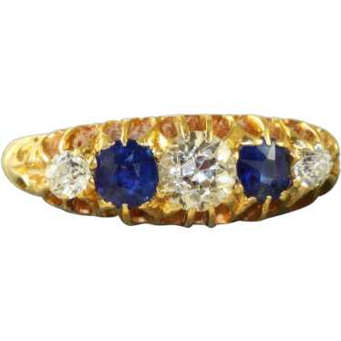 Edwardian 18K gold Sapphire and Diamond 5 Stone R… - image 1