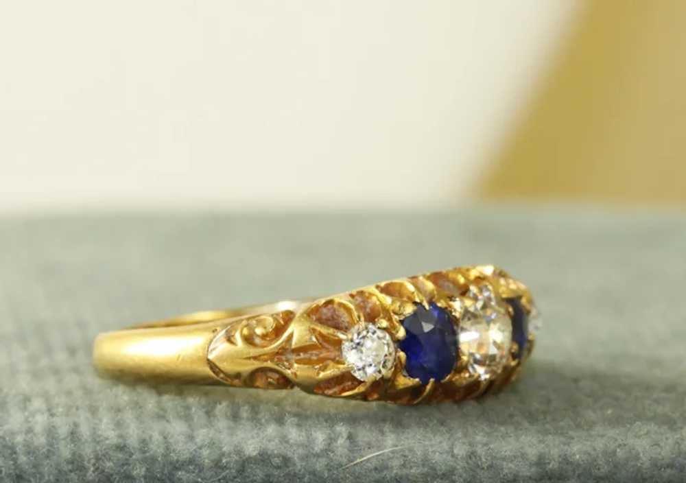 Edwardian 18K gold Sapphire and Diamond 5 Stone R… - image 2