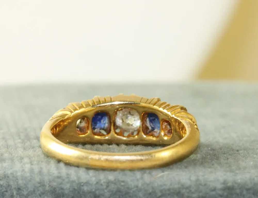 Edwardian 18K gold Sapphire and Diamond 5 Stone R… - image 3