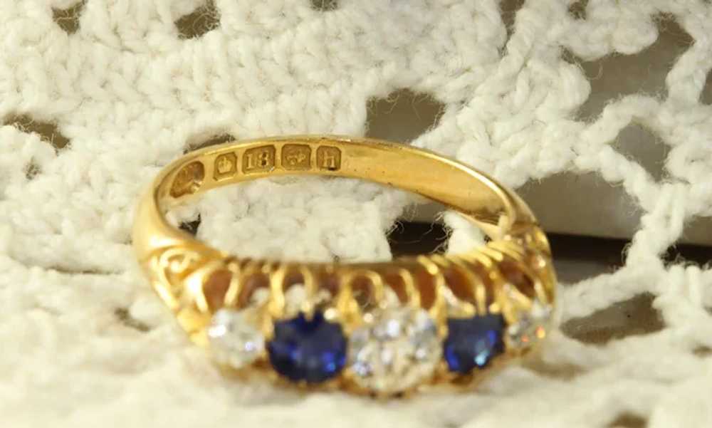 Edwardian 18K gold Sapphire and Diamond 5 Stone R… - image 5