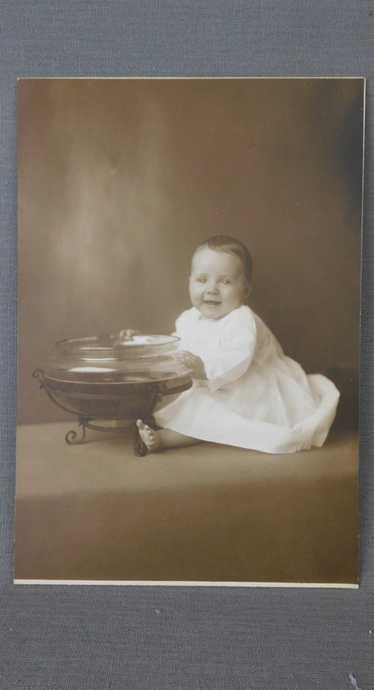 Vintage Baby and Fishbowl Cabinet Card Photo, Ear… - image 1