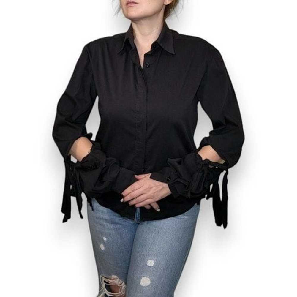 BALOSSA Women Black Button Down Blouse w/ Tie Kno… - image 2