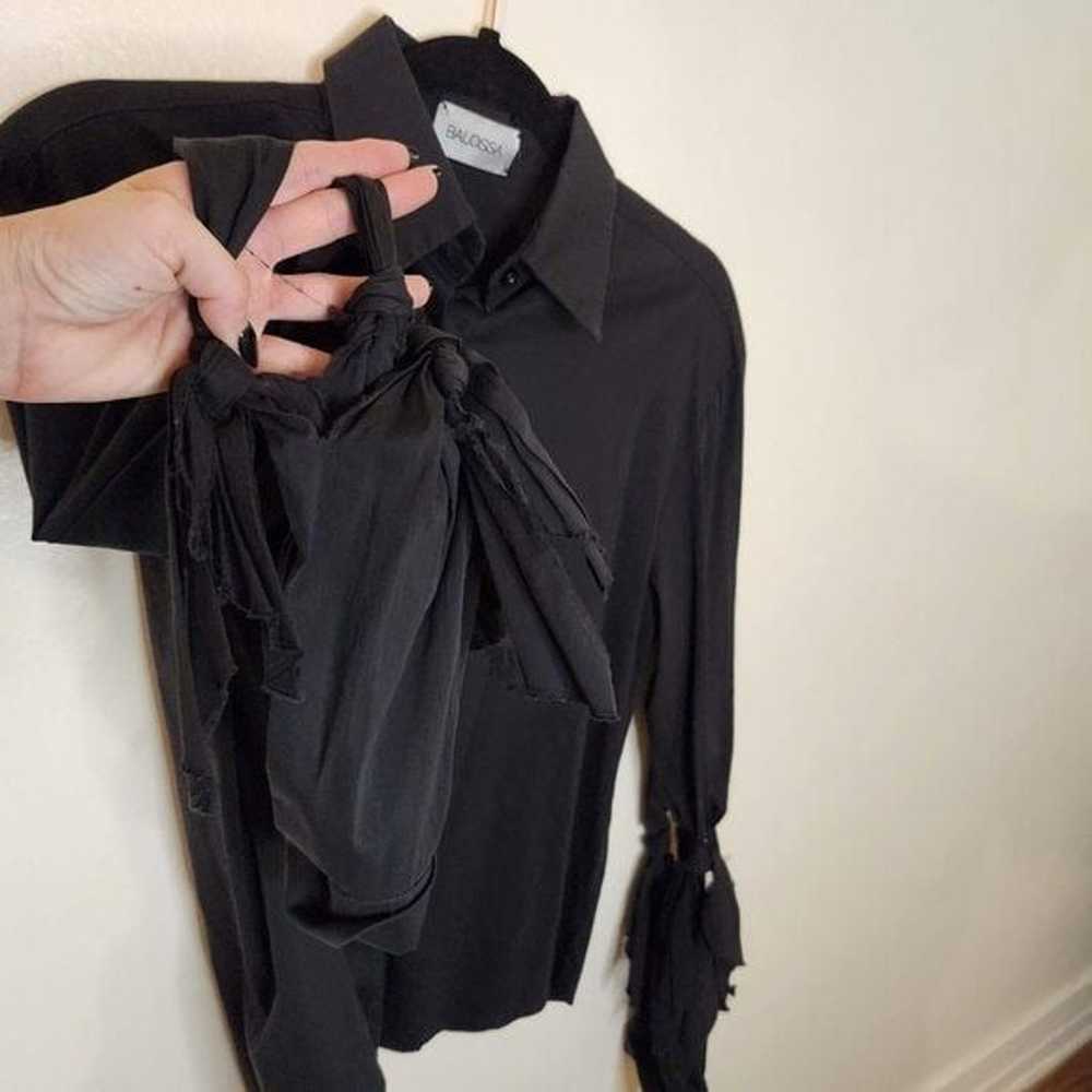 BALOSSA Women Black Button Down Blouse w/ Tie Kno… - image 6