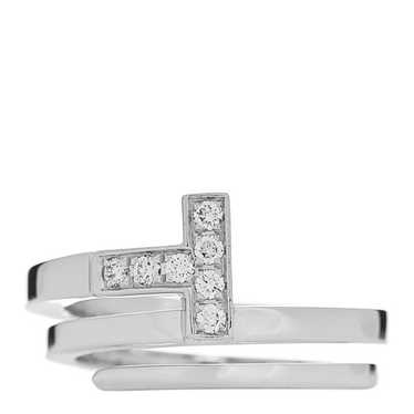 TIFFANY 18K White Gold Diamond T Square Wrap Ring… - image 1