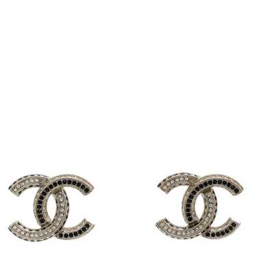 CHANEL Crystal Timeless CC Earrings Silver Black