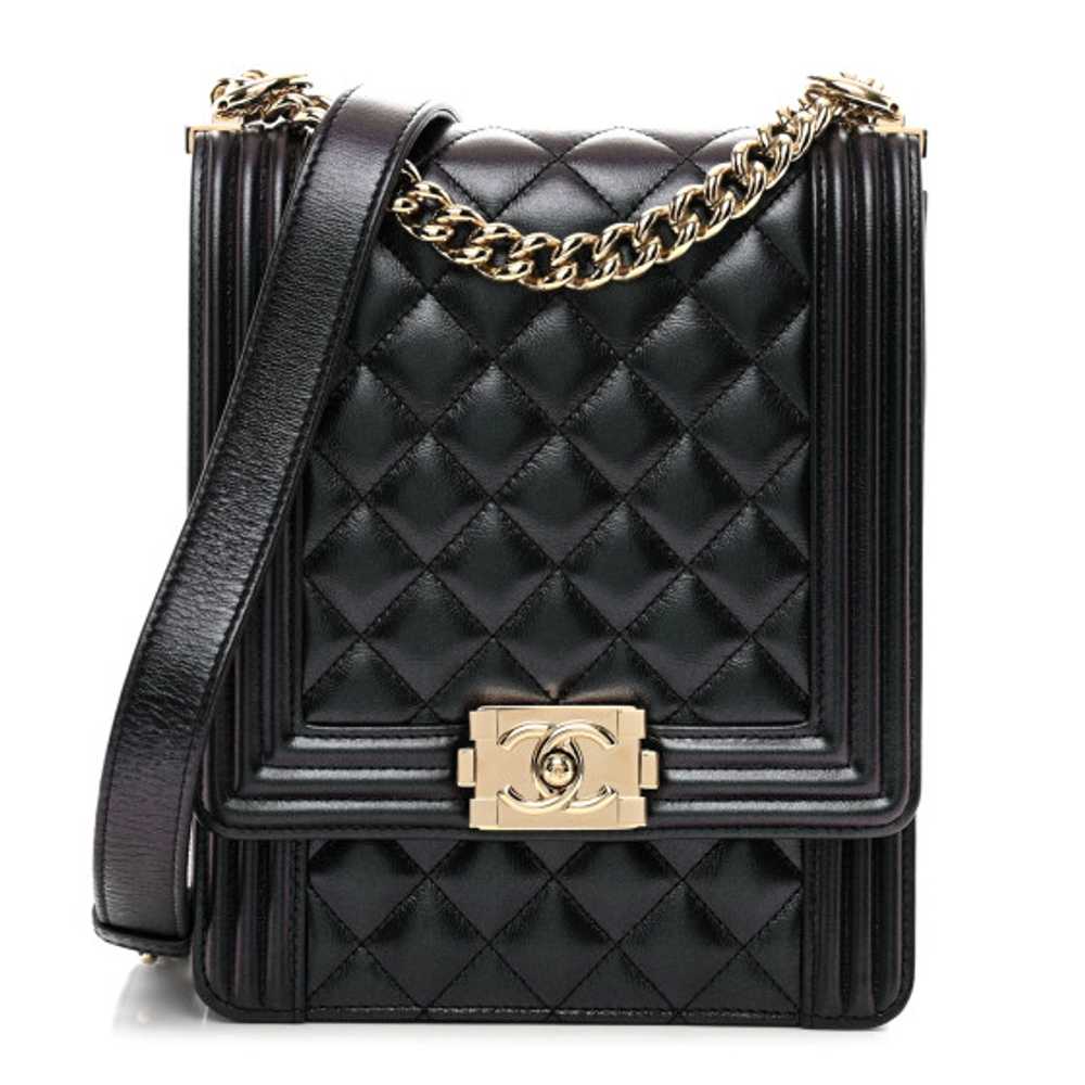 CHANEL Calfskin Quilted North South Boy Flap Black - image 1