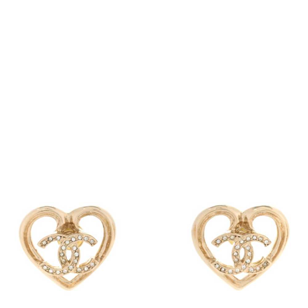 CHANEL Metal Crystal CC Logo Heart Earrings Gold - image 1