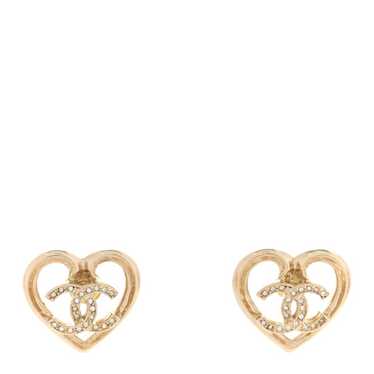 CHANEL Metal Crystal CC Logo Heart Earrings Gold - image 1